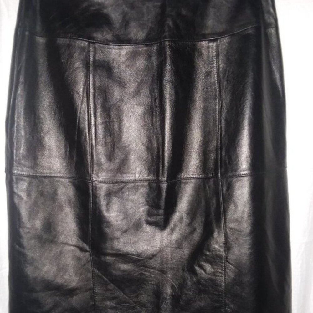 Geniune Black Leather Pencil Skirt knee length